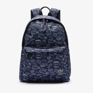 NWT Lacoste Logo Neocroc Pattern Navy Canvas Backpack Laptop Bag Unisex